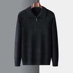 Men's plain quarter zip sweater with knitted collar and ribbed trims