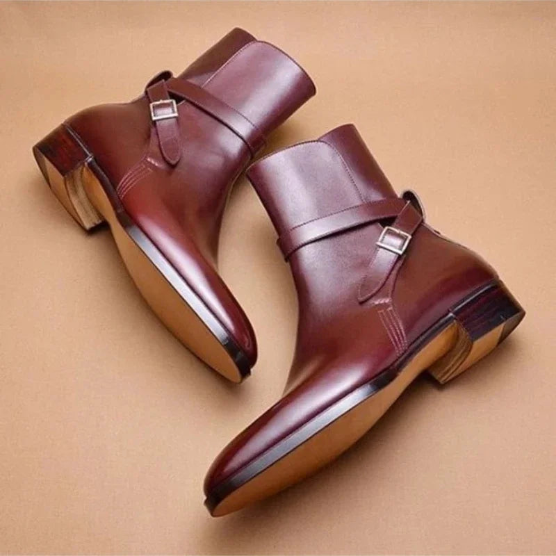 Men's ankle boots with square toe and buckle strap