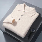 Men's textured polo sweater with collar and button placket