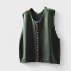 Women's sleeveless V-neck knit vest with colourful buttons