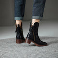 Women's ankle boots with side zips, rounded toes and block heels