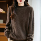 Women's fuzzy crew neck sweater with long sleeves