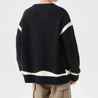 Men's striped V-neck cardigan sweater with long sleeves and tie closures