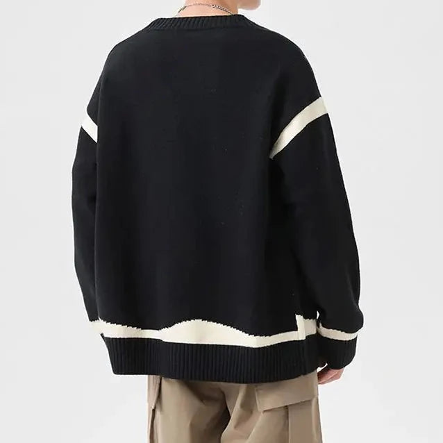 Men's striped V-neck cardigan sweater with long sleeves and tie closures