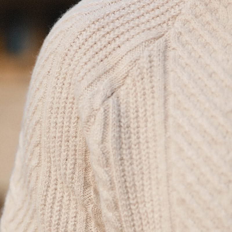 Men's cable knit polo sweater with long sleeves