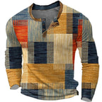 Men's multicolour patchwork shirt with stand collar and long sleeves