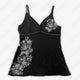 Black floral cami top with V-neckline and spaghetti straps