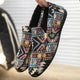 Woven geometric-pattern loafers with round toes and flat soles