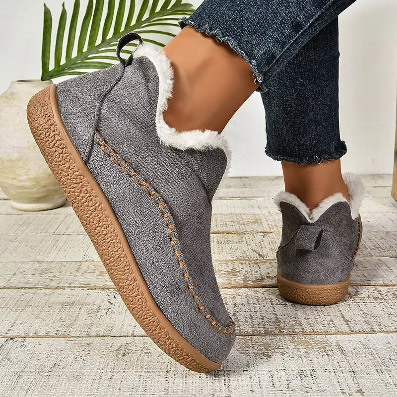 Women's ankle boots with faux fur trim and textured sole