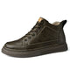 Men's lace-up ankle boots with stitched panels and platform sole