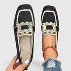 Women's square-toe loafers with embellished buckle detail