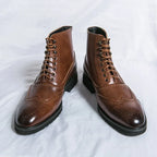 Men's lace-up brogue ankle boots with perforated detailing