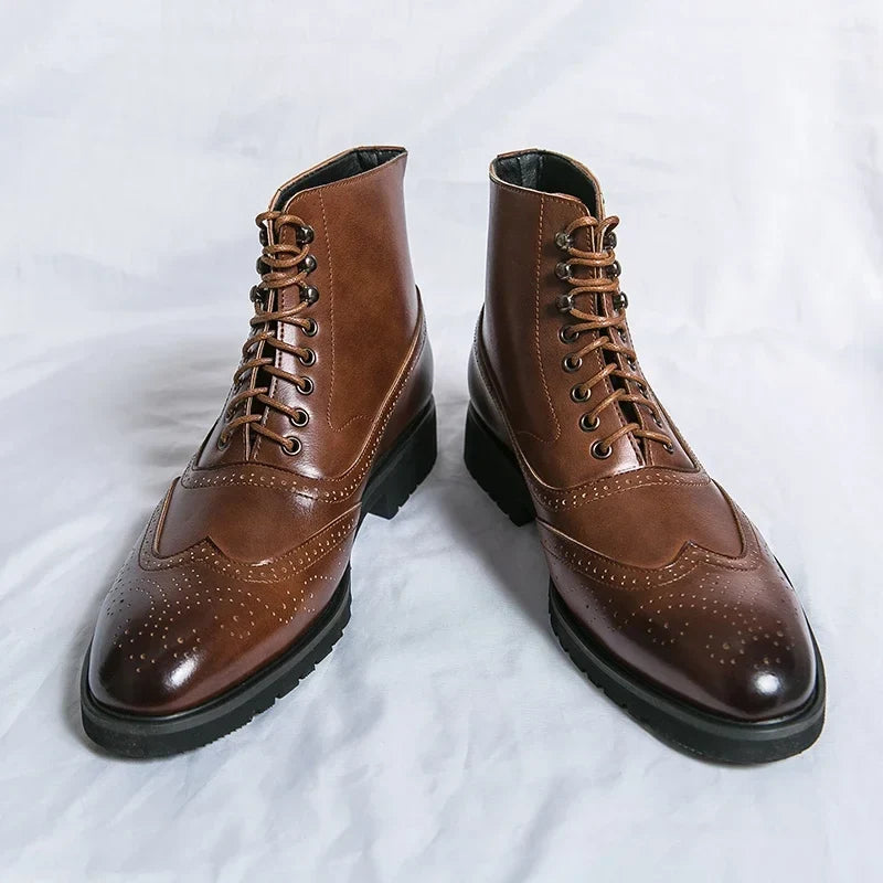 Men's lace-up brogue ankle boots with perforated detailing