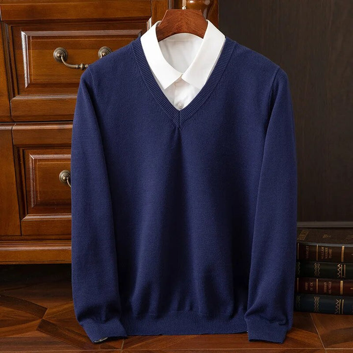 Unisex long-sleeve V-neck jumper with ribbed trims