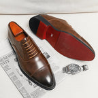Men's cap toe Oxford shoes with lace-up front and low heel