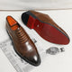 Men's cap toe Oxford shoes with lace-up front and low heel