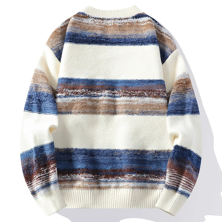 Striped men's V-neck cardigan with button front and long sleeves