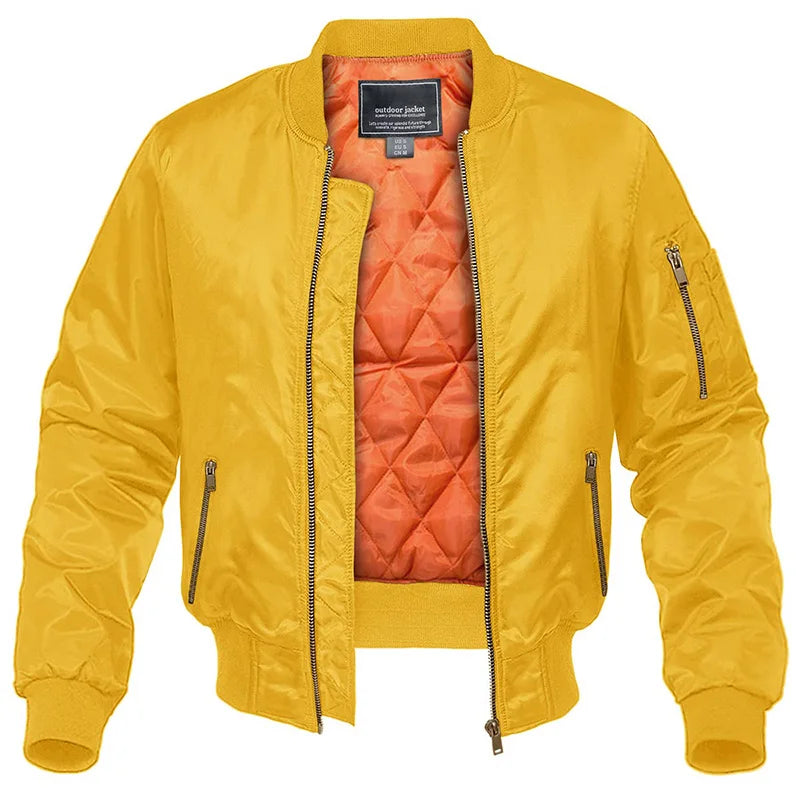 Men's quilted bomber jacket with zip front and side pockets