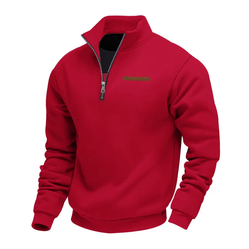 Men's quarter-zip fleece sweatshirt with mock neck and long sleeves
