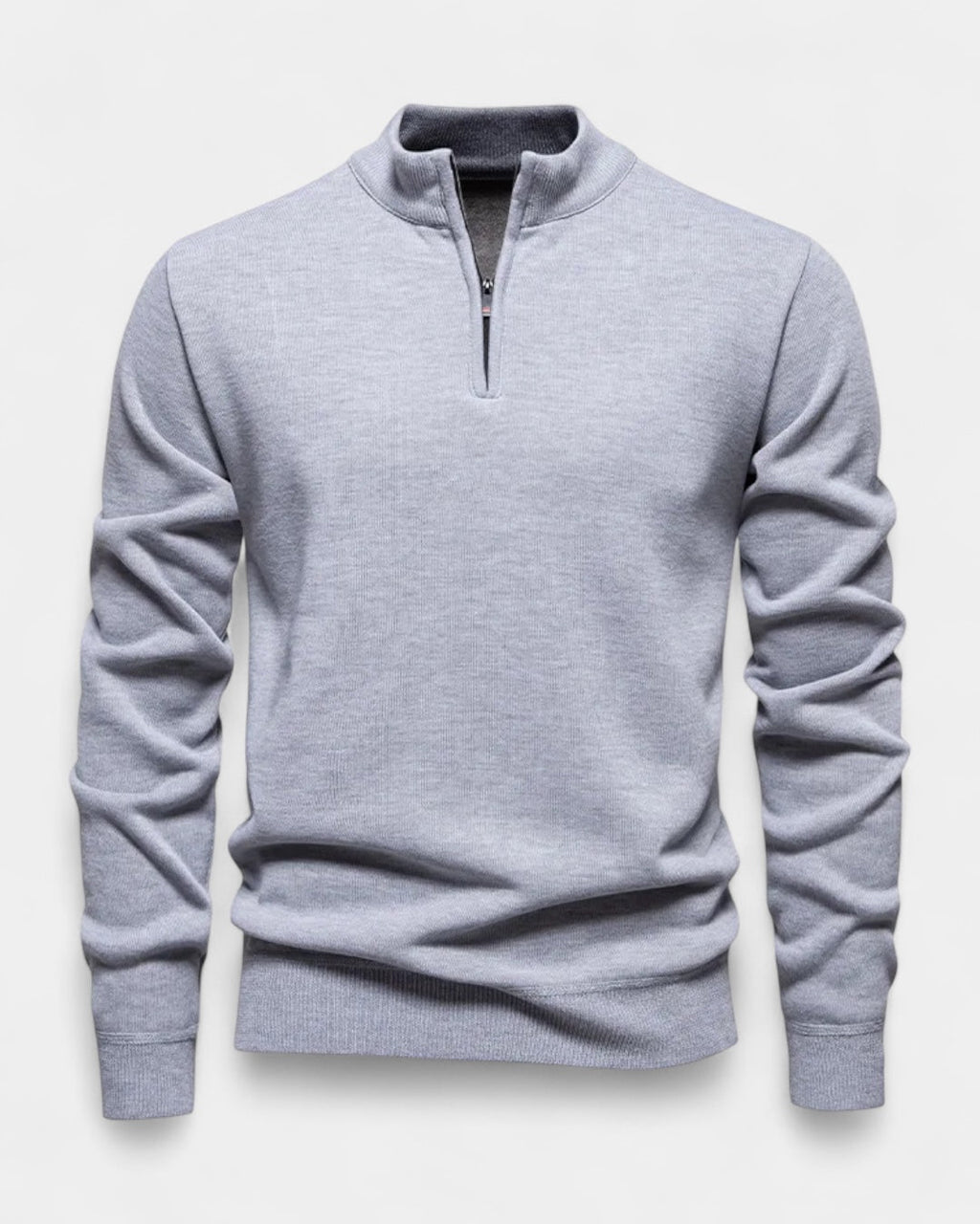 Men's long-sleeve quarter-zip jumper with ribbed mock neck and cuffs