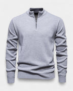 Men's long-sleeve quarter-zip jumper with ribbed mock neck and cuffs