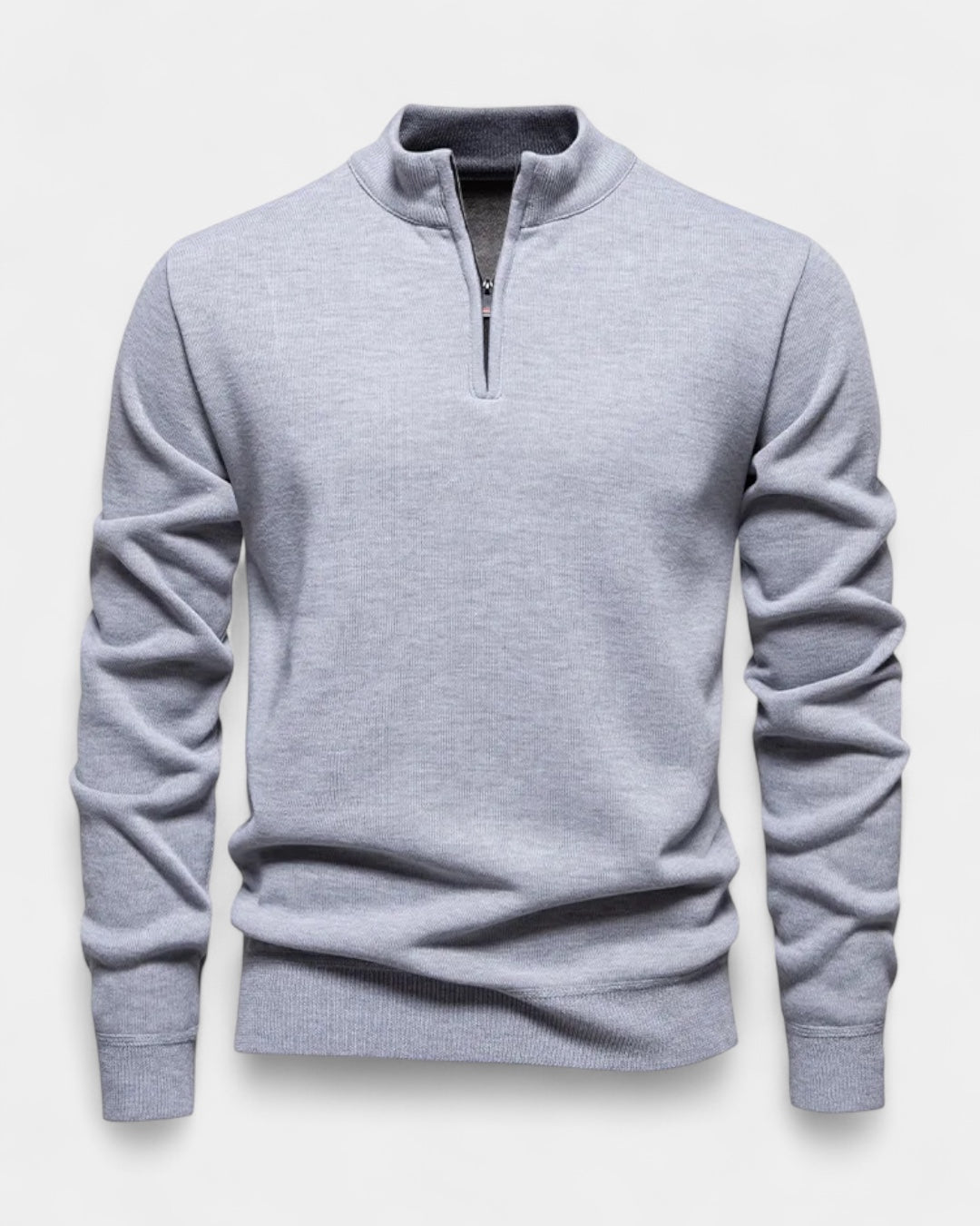 Men's long-sleeve quarter-zip jumper with ribbed mock neck and cuffs
