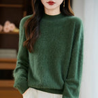 Women's fuzzy crew neck sweater with long sleeves