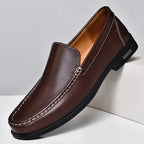 Men's slip-on moc toe loafers in black and brown