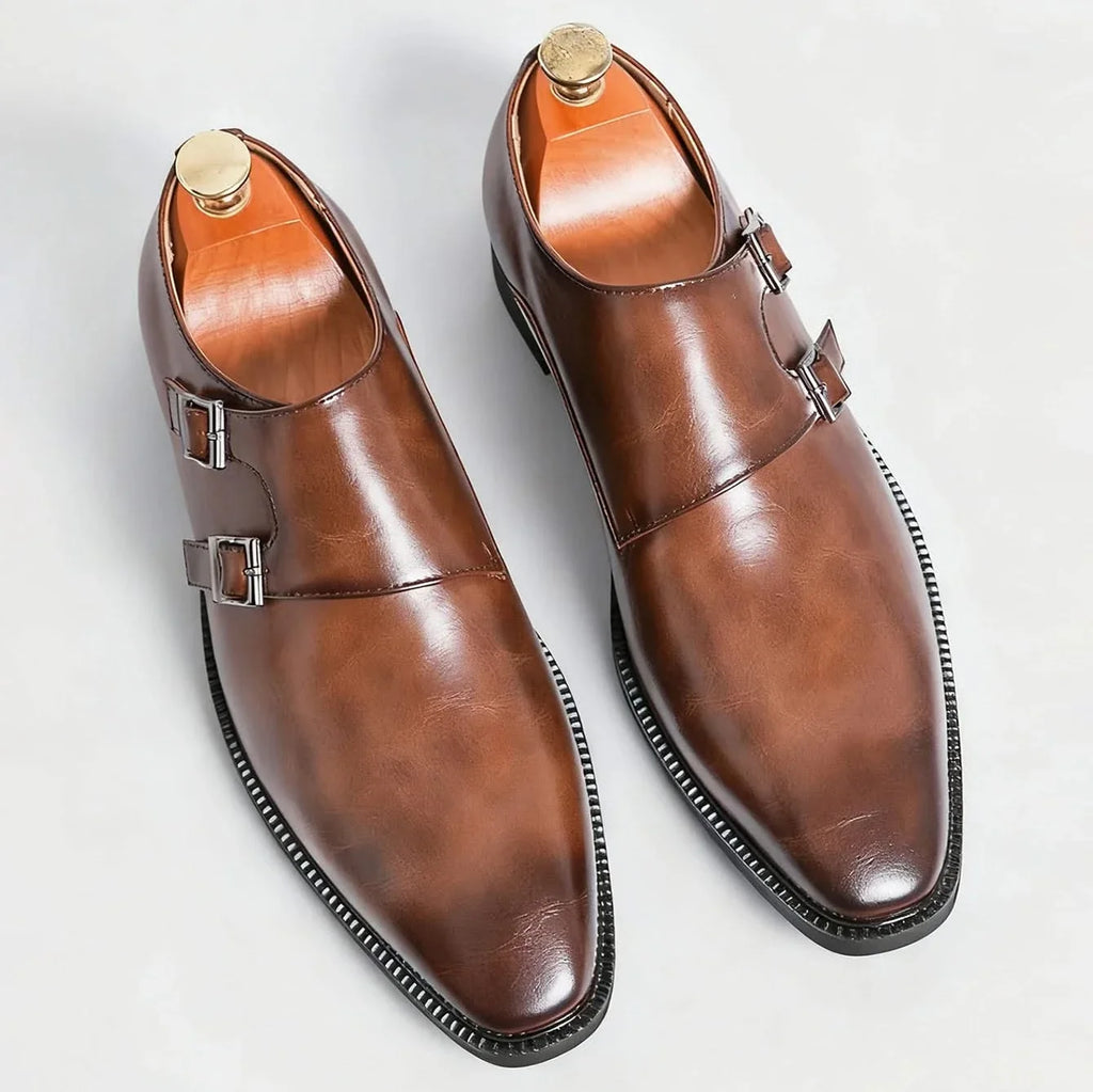 Men's double monk strap loafers with buckle fastenings
