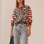 Women's leopard pattern cardigan with long sleeves and button front