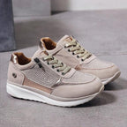 Women's low-top sneakers with lace-up fronts, side zips and perforated panels