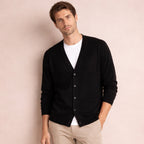 Men's V-neck button cardigan with long sleeves and front patch pockets