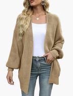Women's oversized open front knit cardigan with long sleeves
