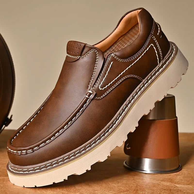 Women's leather moc toe loafers with lug soles