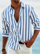 Men's vertical striped shirt with collar and rolled long sleeves