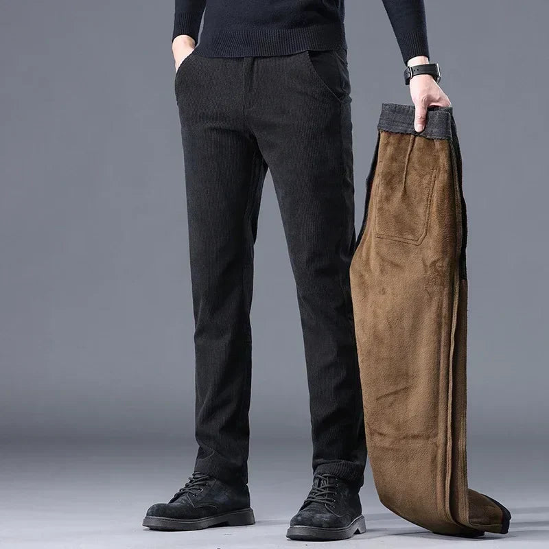 Men's straight leg trousers with ribbed texture and side pockets