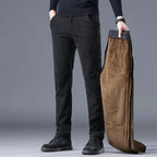 Men's straight leg trousers with ribbed texture and side pockets
