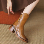 Women's ankle boots with side zipper and block heel