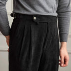 Women's pleated wide-leg corduroy trousers with high waist