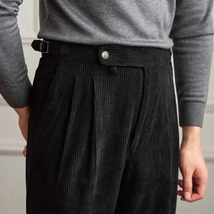 Women's pleated wide-leg corduroy trousers with high waist