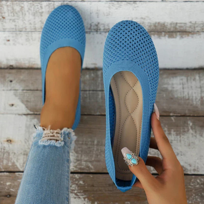 Women's knitted mesh ballet flats with round toes and flat soles