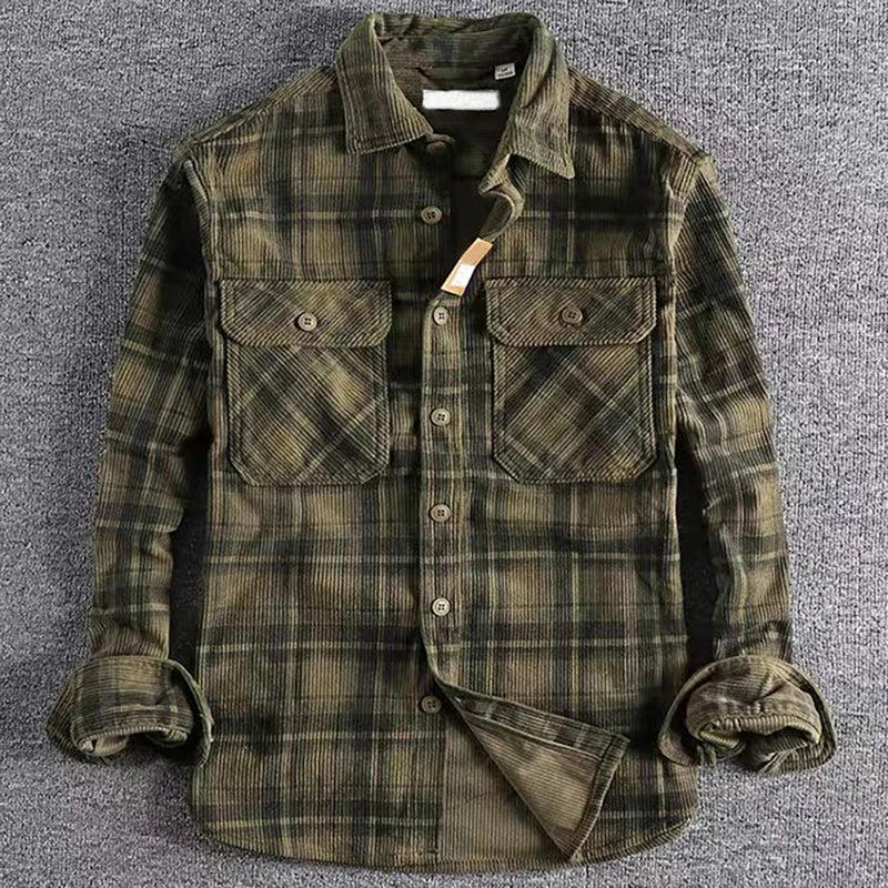 Men's checked long-sleeve shirt with two chest pockets