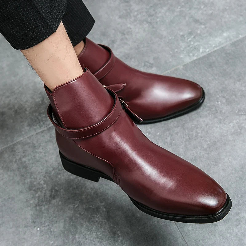 Men's ankle boots with square toe and buckle strap