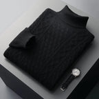 Men's long-sleeved cable knit roll neck jumper with ribbed trims