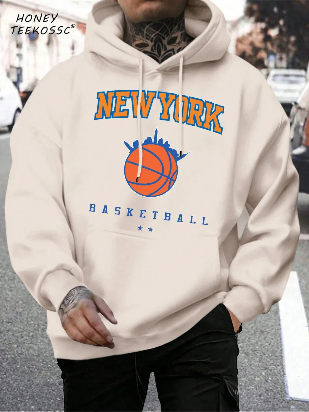 Men's long-sleeve graphic hoodie with drawstring hood and kangaroo pocket