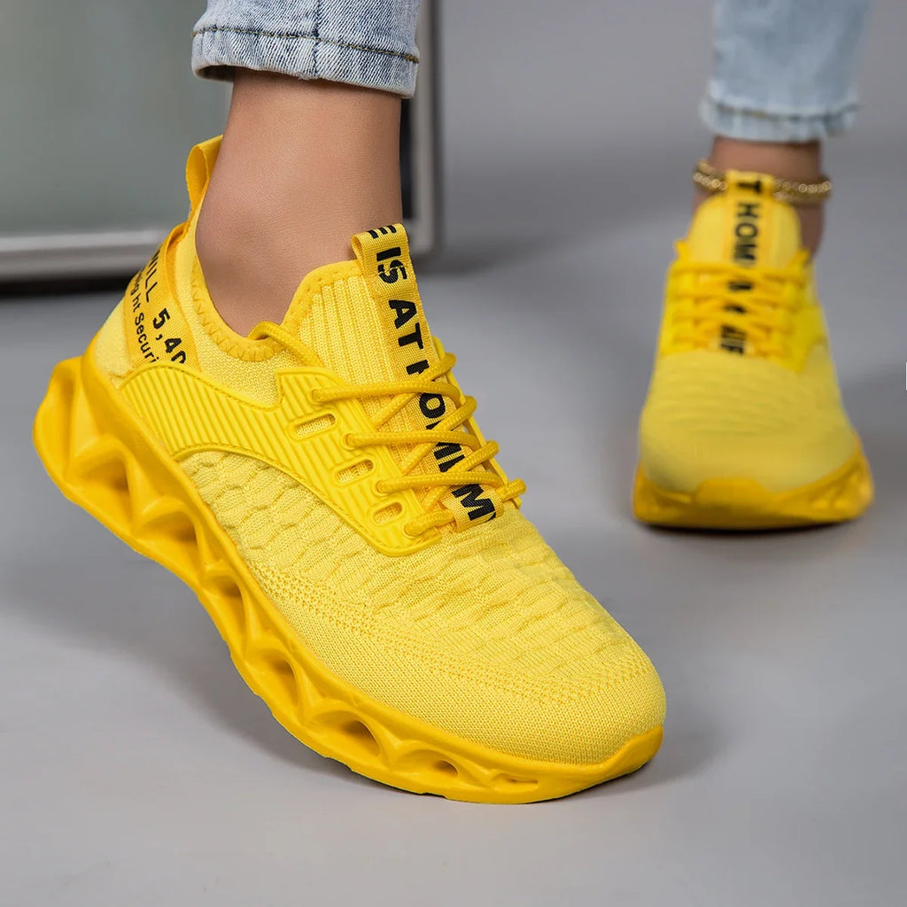 Women's textured knit lace-up sneakers with sculpted sole