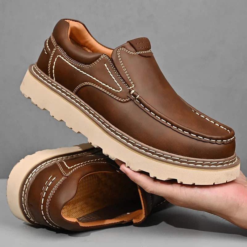 Women's leather moc toe loafers with lug soles