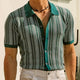 Men's short-sleeve knitted polo shirt with vertical stripes and button front