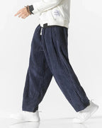 Men's wide-leg ribbed corduroy trousers with drawstring waist
