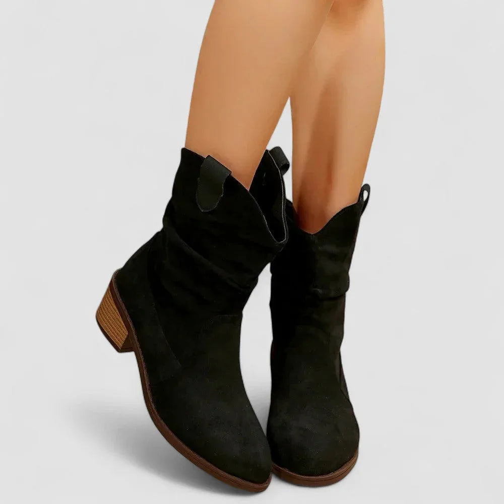 Women's slouch mid-calf boots with pointed toes and block heels